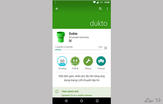 Bạn vào Ch play tìm ứng dụng Dukto và tiến hành cài đặt.